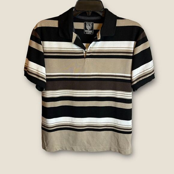 5 for $25🔥Boys Medium (10-12) Old Skool Tan & Black Striped Polo Shirt - Picture 1 of 5
